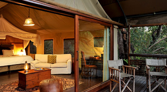 Thakadu River Camp - TSented Suite Bedroom & Deck - Madikwe Game Reserve